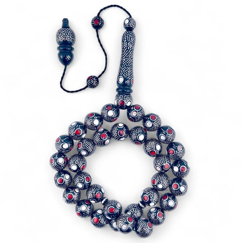 سبحة كوك طبيعي فاخر مطعمة بالفضة عيار 1000 - 13 مل...