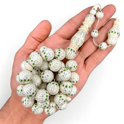 سبحة عاج ناب الفيل الافريقي مطعم بالفضة 15 ملي