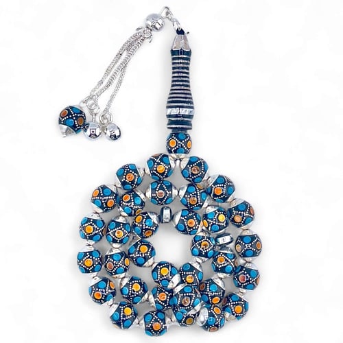 سبحة يسر مرصعة بالفضة و بالفيروز و الكهرمان