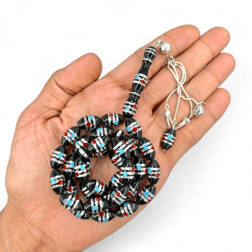 سبحة يسر مطعم بالفضة عيار 925 و 9 ملي