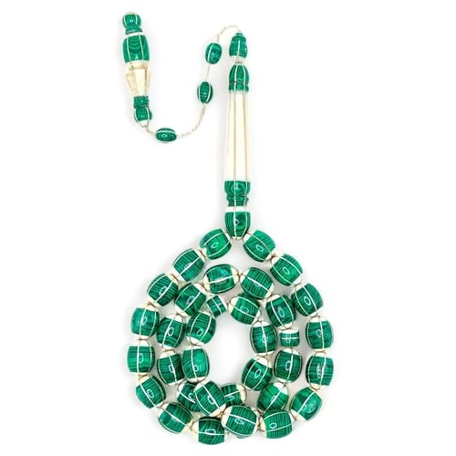 سبحة عاج ناب الفيل طبيعي مع كسر حجر الملاكايت و ال...