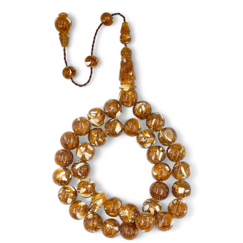 سبحة كهرمان بولندي طبيعي مكبوس مع العاج - 12 ملي