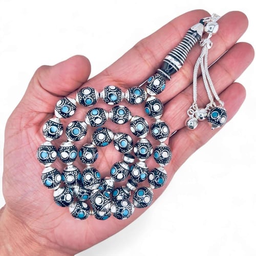 سبحة يسر مطعم بالفضة عيار 925 و بودرة العاج و لون...