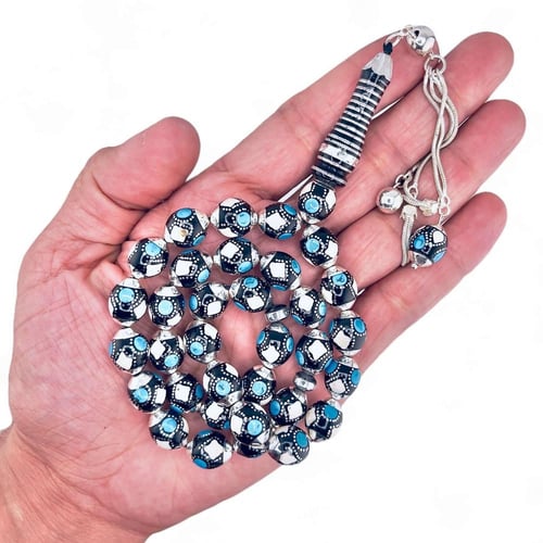 سبحة يسر فاخر بالفضة عيار 925 مطعمة بالفيروز والعا...