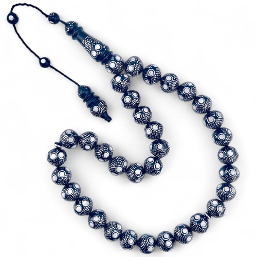 سبحة كوك طبيعي فاخر مطعمة بالفضة عيار 1000 و العاج...