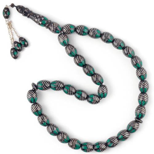 سبحة يسر مطعمة بالفضة عيار 999 و حجر الملاكايت الط...