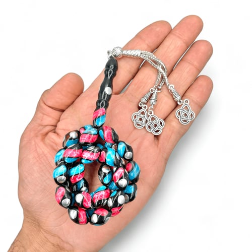 سبحة كوك مطعم معدن انتيمون مع لون الفيروز و المرجا...