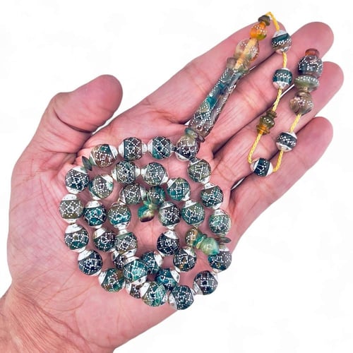 سبحة فاتوران حرباء مطعمة بالفضة عيار 925 – تفصيل ي...