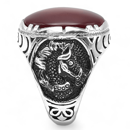 خاتم عقيق يماني كبدي فضة عيار 950