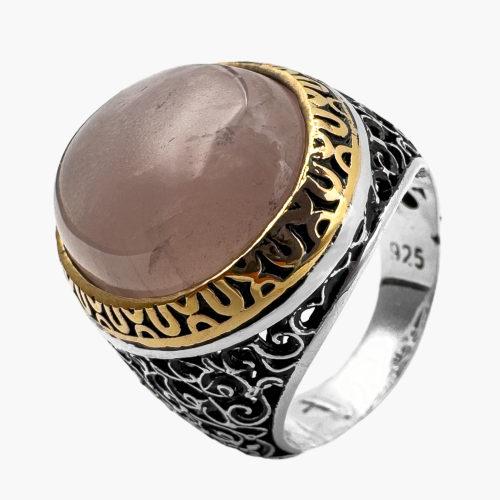 خاتم بحجر روز كوارتز - مصاغ من الفضة عيار 925 - شغ...