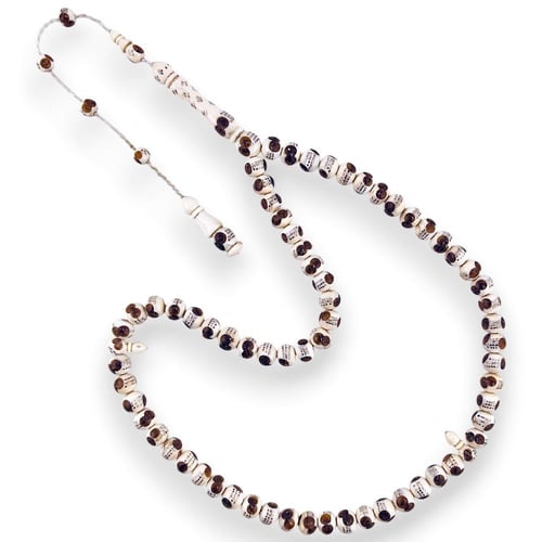 سبحة فاخرة من عاج ناب الفيل مطعم فضة و كهرمان - 8...