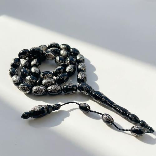 سبحة يسر فاخر مطعم فضة عيار 1000 - 12 ملي