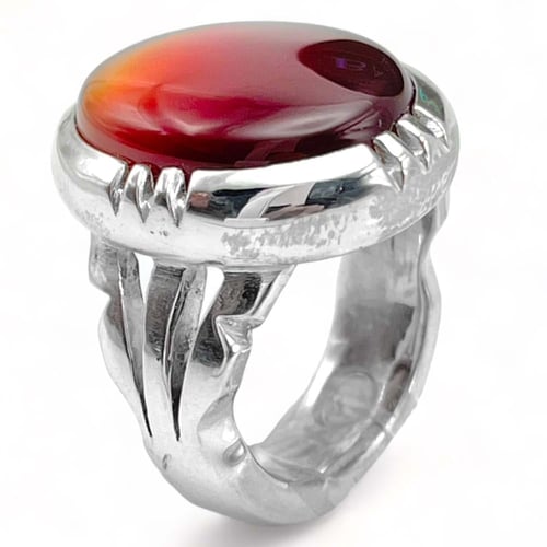 خاتم عقيق كرزي فضة عيار 925