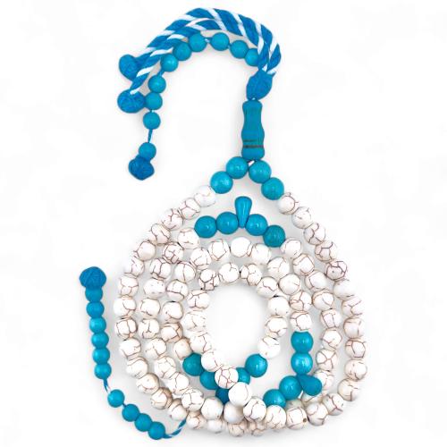 سبحة فيروز ابيض افريقي مع فواصل فيروز ازرق - 8 ملي