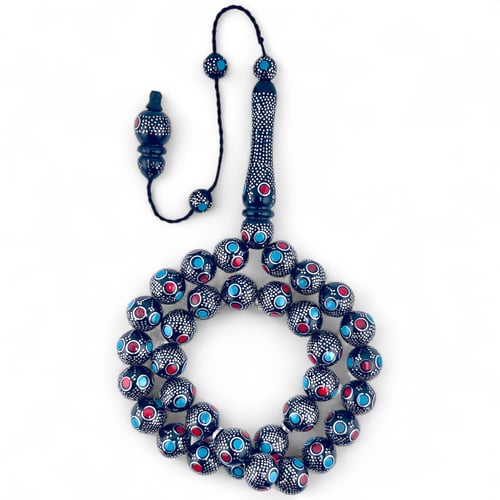 سبحة كوك طبيعي مميزة 13 ملي مطعمة بفضة 1000 - جودة...