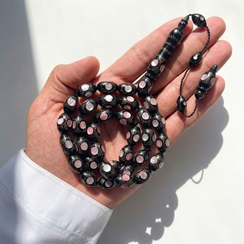 سبحة كوك طبيعي لوكس مطعمة نحاس نقي و لون وردي - شب...