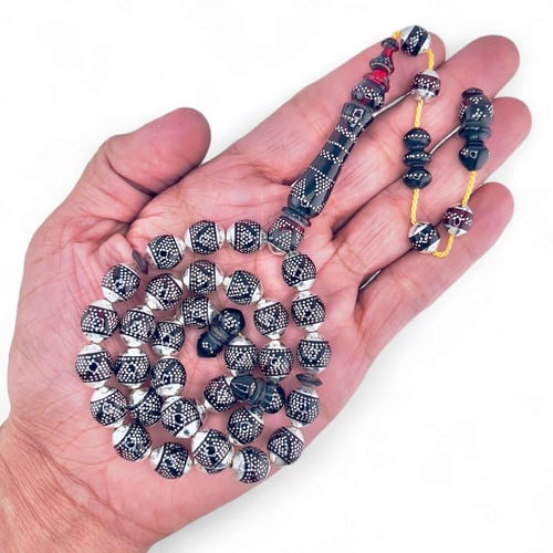 سبحة فاتوران حرباء مطعمة بالفضة عيار 925 - تفصيل ر...