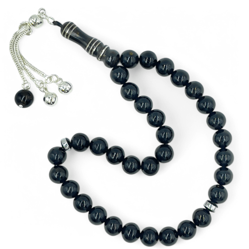 سبحة يسر طبيعي فاخر فواصل فضة - المرجان الاسود - 1...