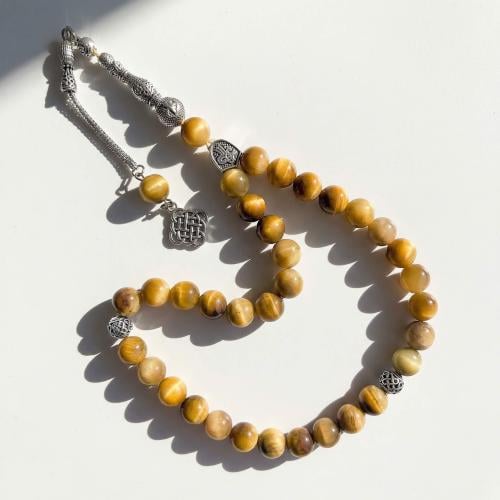 سبحة حجر عين النمر الكريم الاصفر