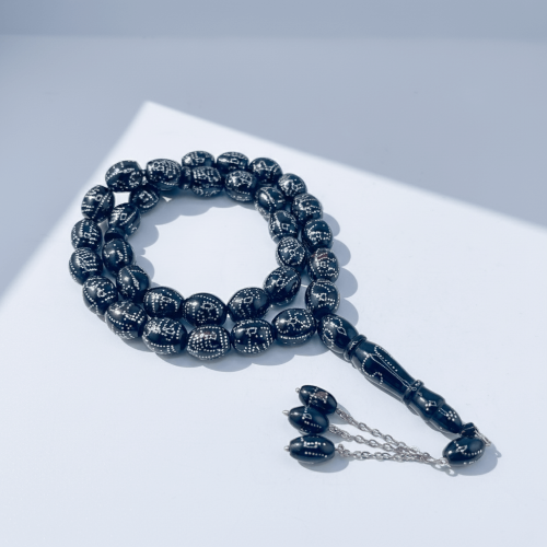 سبحة يسر فاخرة مطعمة بالفضة بـ أسماء الله الحسنى