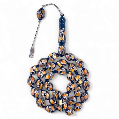 سبحة كوك فاخر مطعم بالفضة عيار 999 والكهرمان الطبي...