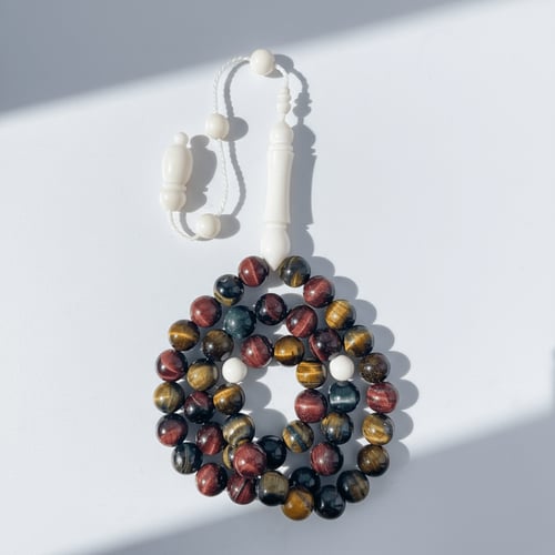 سبحة عين النمر الطبيعي ثلاثي الألوان مع عظم جمل –...