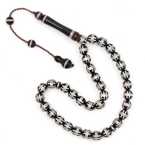 سبحة خشب كوك طبيعي بالفضة - خفيفة و ناعمة