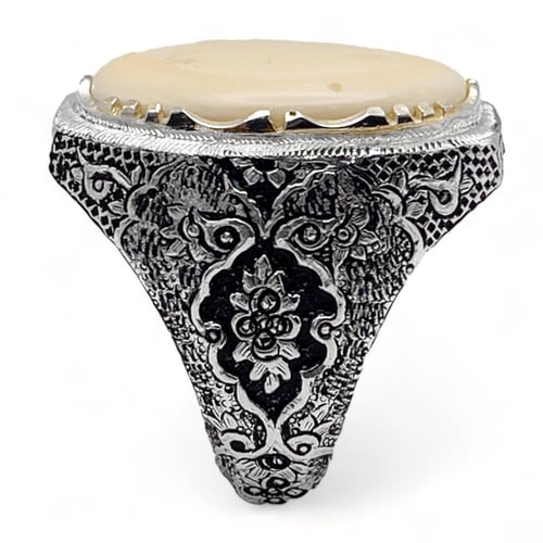 خاتم عاج ناب الفيل طبيعي فضة عيار 950