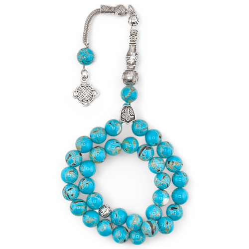 سبحة صدف البحر الازرق بعروق ذهبية – 33 خرزة - سحر...