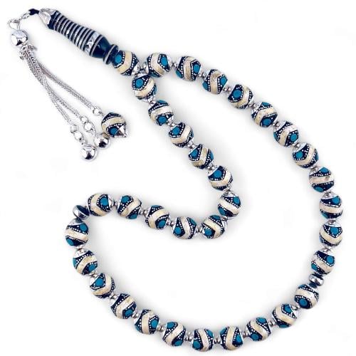 سبحة يسر بالفضة فاخرة عيار 925 مطعمة بالعاج و الفي...