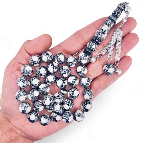 سبحة يسر مع كوك فاخر مطعم فضة عيار 1000 و العاج -...