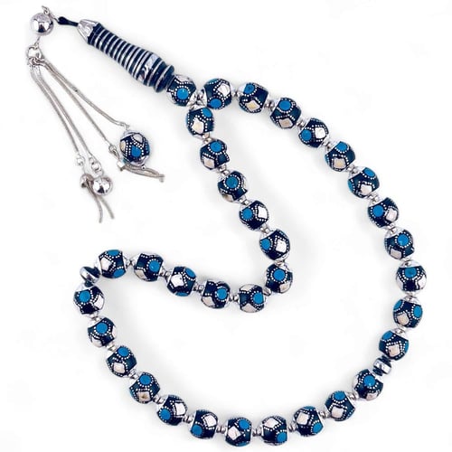 سبحة يسر فاخر بالفضة عيار 925 مطعمة بالفيروز والعا...