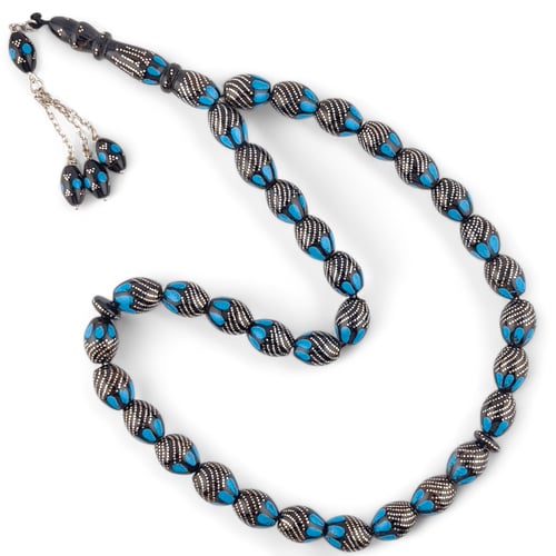 سبحة يسر مطعمة بالفضة عيار 999 و حجر الفيروز الطبي...