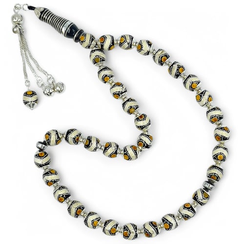 سبحة يسر مطعمة بالفضة فاخرة عيار 925 مطعمة بالعاج...