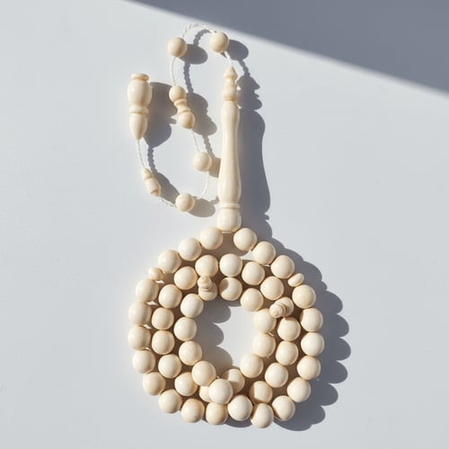 سبحة عاج ناب الفيل طبيعي - 49 خرزة 9 ملي