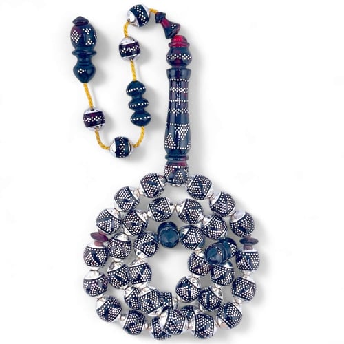 سبحة فاتوران حرباء مطعمة بالفضة عيار 925 - تفصيل ر...