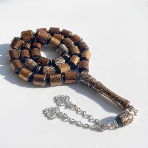 سبحة يسر ذهبي نادر أصلي مطعمة بفضة عيار 1000 | 10...