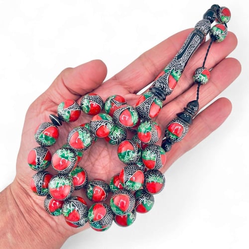 سبحة يسر مطعمة بالفضة فاخرة عيار 1000 - 16 ملي