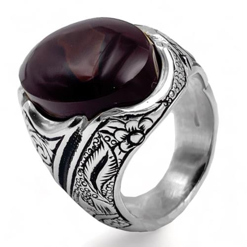 خاتم عقيق كبدي مصور فضة عيار 950