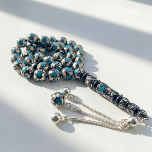 سبحة يسر مع كوك فاخر مطعم فضة عيار 1000 وبالفيروز...