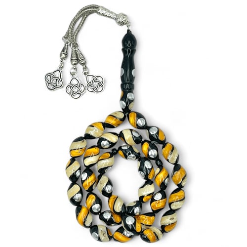 سبحة كوك مطعم معدن انتيمون مع لون الكهرمان و الصدف