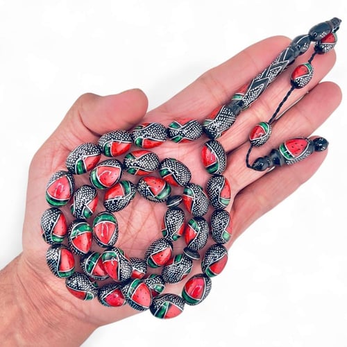 سبحة يسر مطعمة بالفضة فاخرة عيار 1000 - 12 ملي