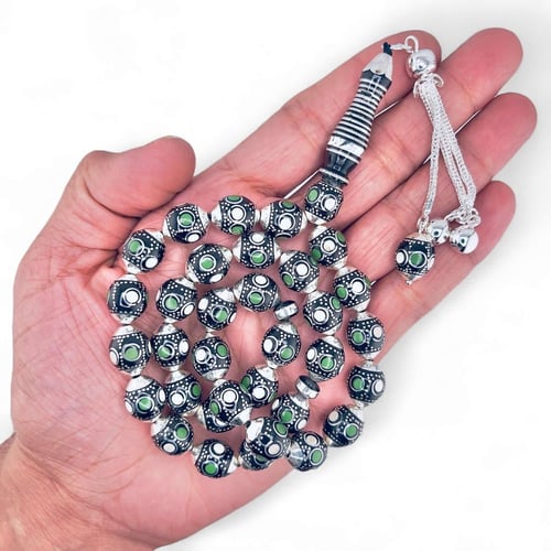 سبحة يسر مطعمة بالفضة عيار 925 و بودرة العاج و لون...