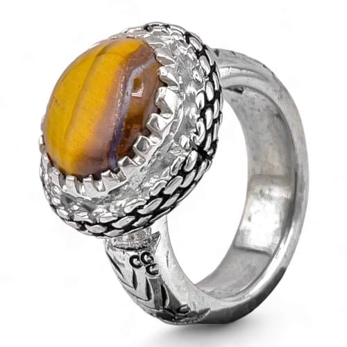 خاتم فضة رجالي ملكي بحجر عين النمر الطبيعي - فضة ع...