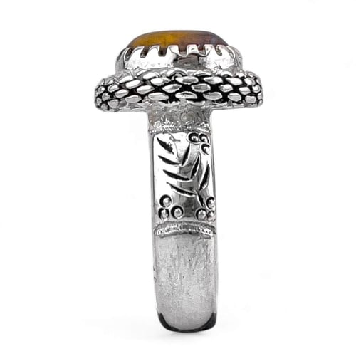 خاتم فضة رجالي ملكي بحجر عين النمر الطبيعي - فضة ع...