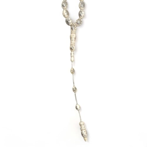 سبحة نادرة من عاج ناب الفيل الافريقي مطعم بالفضة