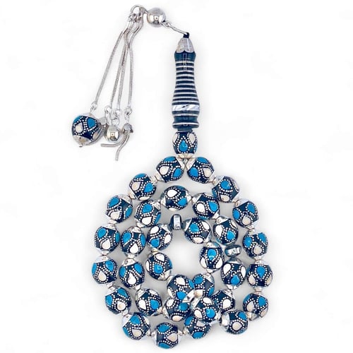 سبحة يسر فاخر بالفضة عيار 925 مطعمة بالفيروز والعا...