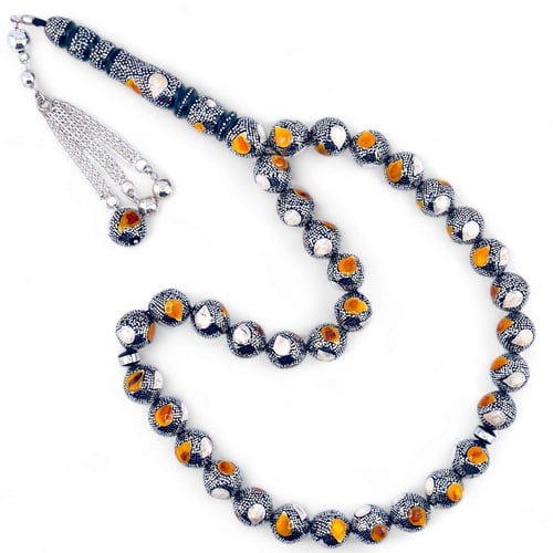 سبحة يسر مع كوك فاخر مطعم فضة عيار 1000 و عاج و كه...