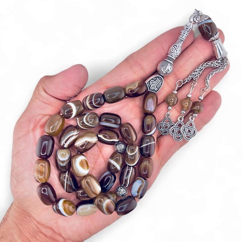 سبحة حجر عقيق سليماني طبيعي