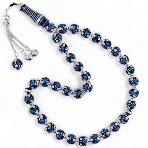 سبحة يسر بالفضة فاخرة عيار 925 مطعم بالفيروز و الع...